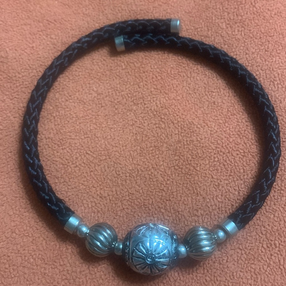 Silk rope wrap necklace w/ silver metal details